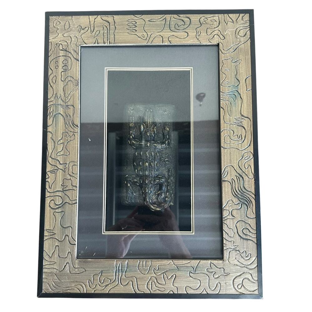 Benin Style Crocodile Relief 3D Wall Art African Framed Plaque Home Decor 12x16
